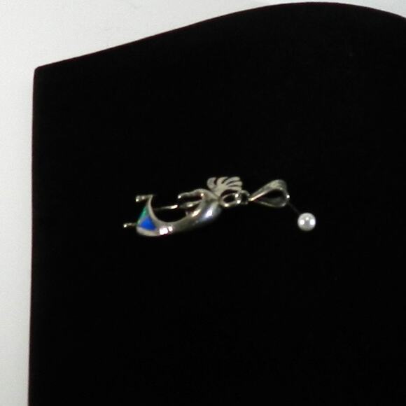 Vintage Opal and Lapis Inlay Kokopelli Pendant Sterling Silver - Picture 4 of 6